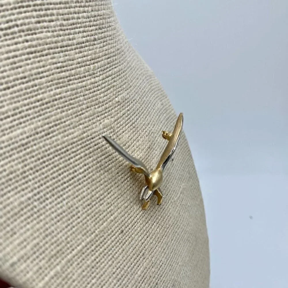 Small Gold and Pewter Bird Pin Brooch